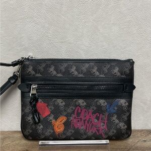 Coach Black and Gray Wristlet with Colorful Accents